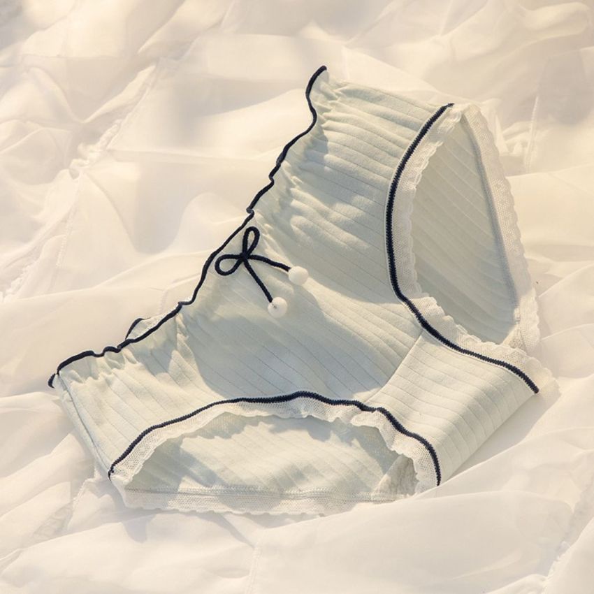 Quần lót nữ, quần lót ren cotton kháng khuẩn khử mùi viền ren đính nơ cute dễ thương - L399