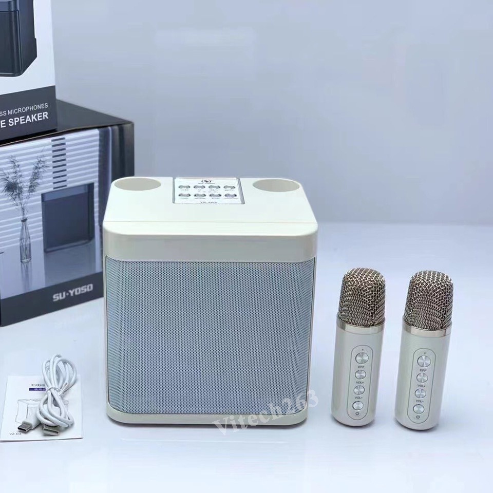 Loa Bluetooth Karaoke YS-203 Kèm 2 Tay Mic Không Dây, Điều Chỉnh Đổi Giọng,Hát Song Ca, Dễ Dàng Sử Dụng. Bảo Hành 12TH