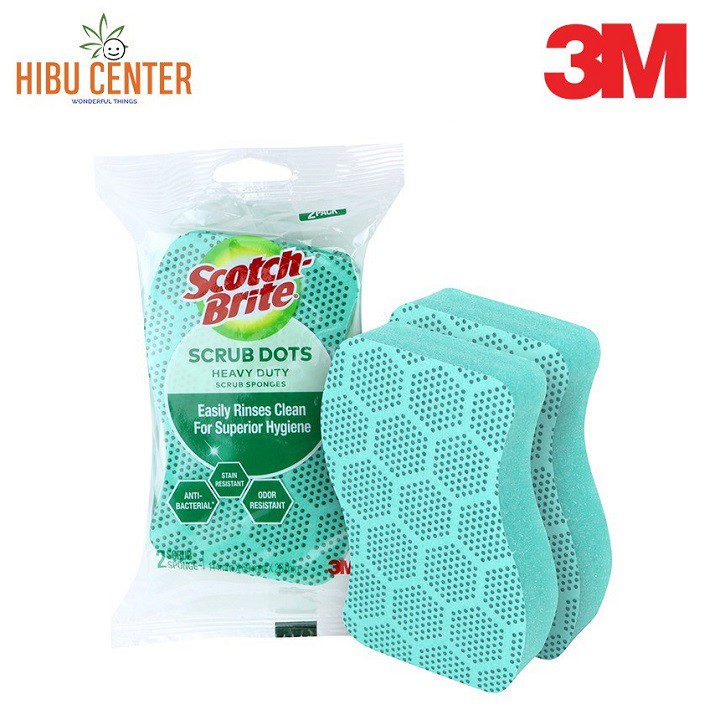 Combo 6 Gói 2 Miếng Cọ Rửa Hạt Nổi Siêu Sạch 3M Scotch-Brite (11.4 x 6.9 x 2.6cm) – Hàng Chính Hãng – HIBUCENTER