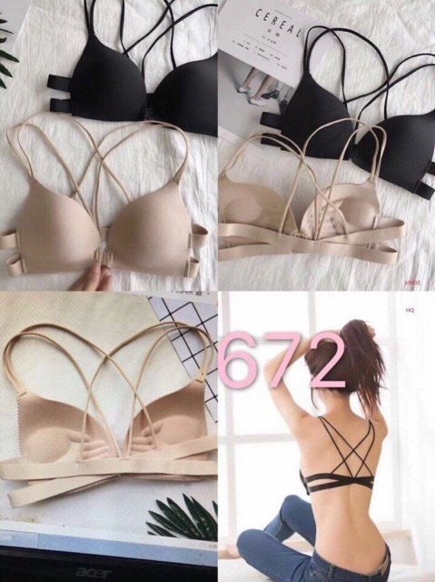 Áo ngực mỏng cài trước giá rẻ đẹp - Áo bra su đúc dây chéo đi biển cực xinh màu da đen