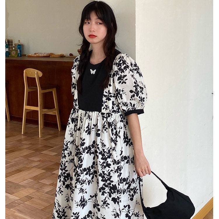 Đầm Dáng Rộng Tay Phồng Thêu Hoa Thời Trang Mùa Hè Hàn Quốc 2022 Mới