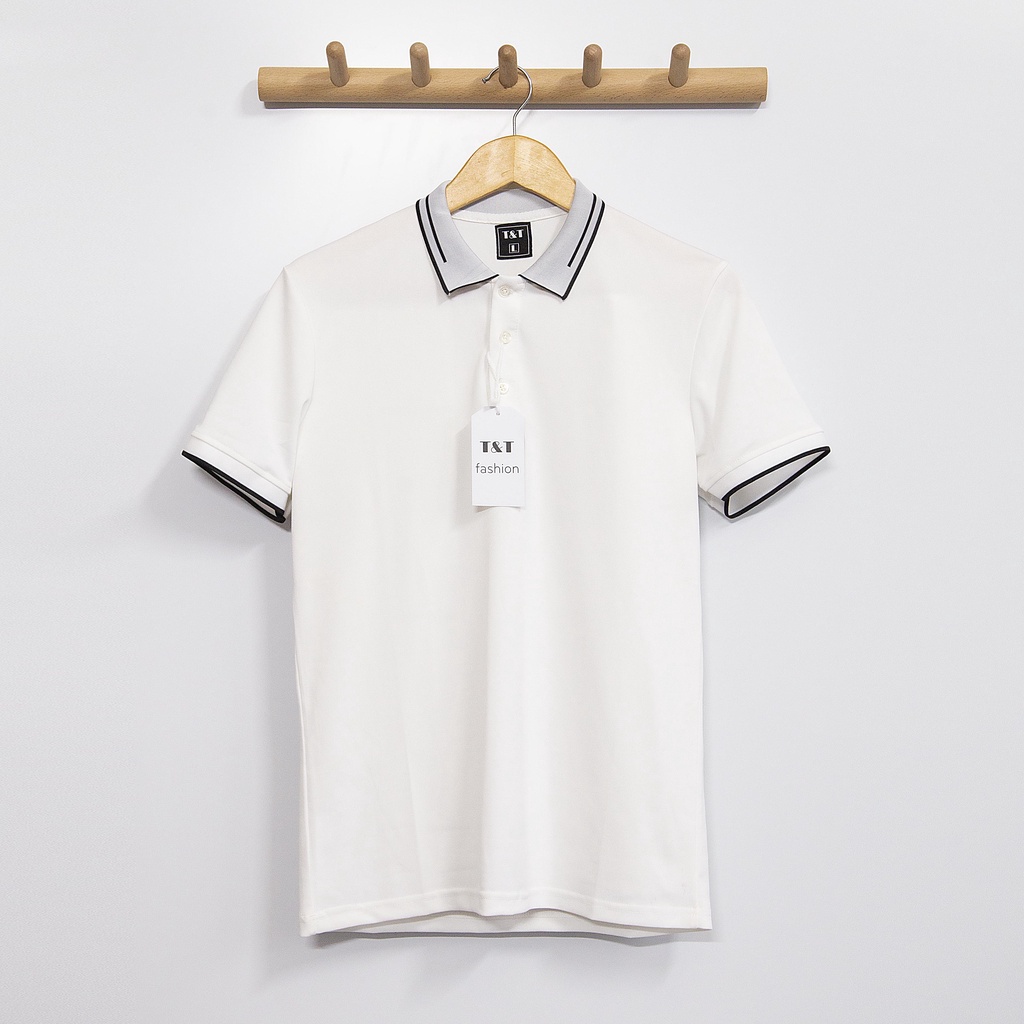 Áo polo nam áo thun nam có cổ tay ngắn phối vai đen trắng kiêu dáng hàn quốc chất cotton co dãn thoáng mát