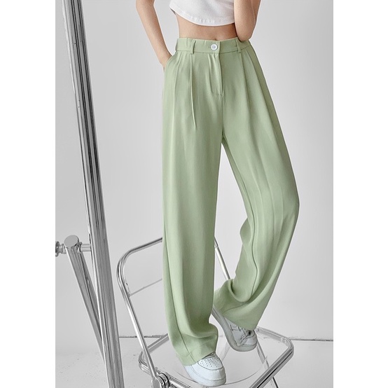 SET ÁO GÂN TRẮNG LAI BẦU + QUẦN BAGGY XANH (TH)