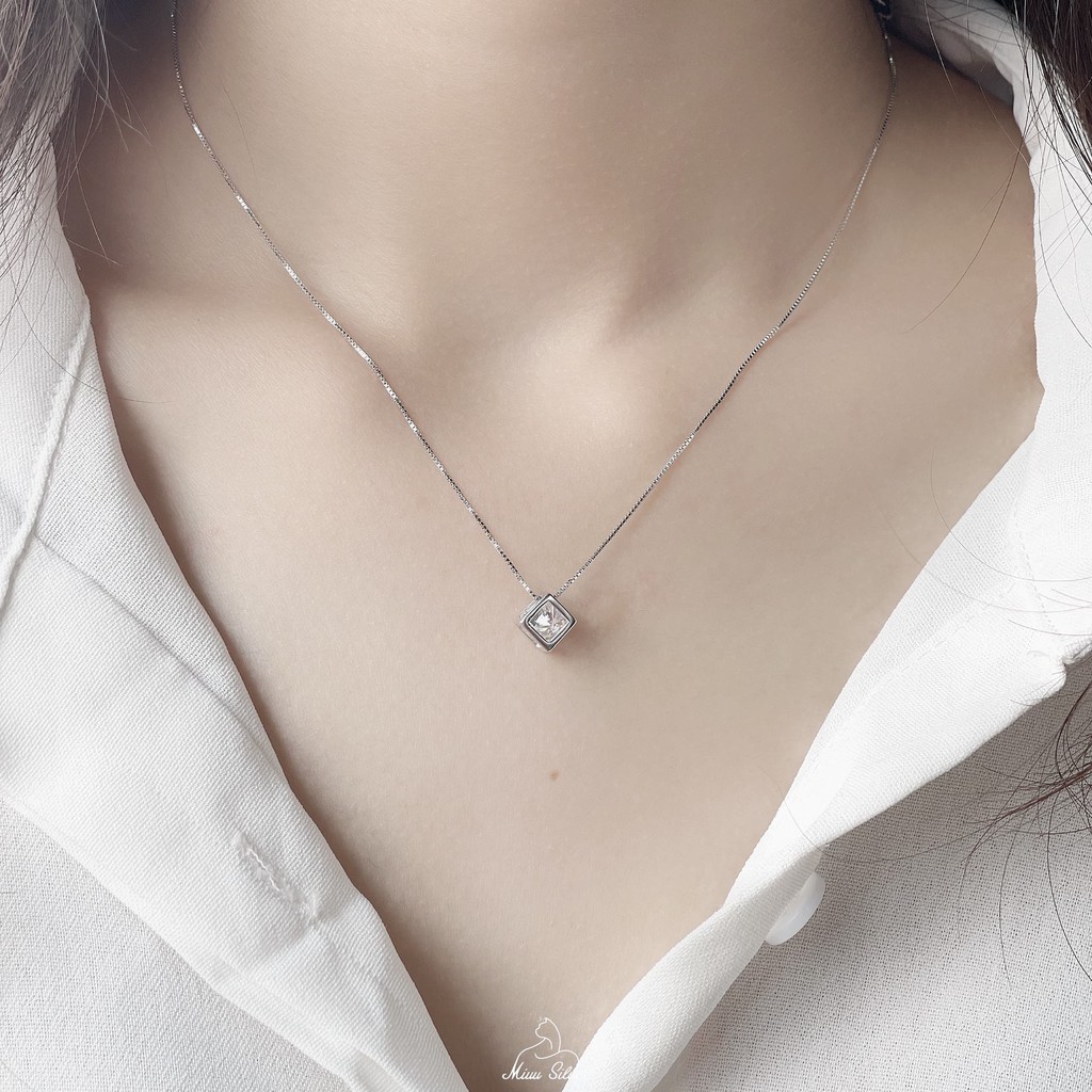 Dây chuyền bạc Miuu Silver, vòng cổ nữ lập phương đính đá Cube Necklace