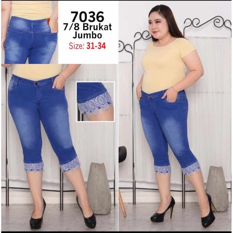 Quần Jeans Lửng Ống Loe Phối Ren Thời Trang Cho Nữ 7/8