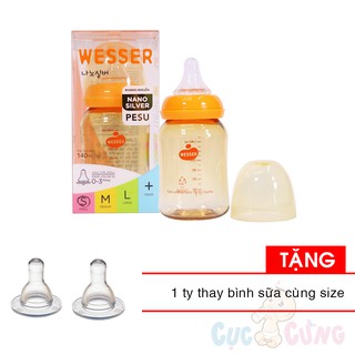 Bình sữa wesser pesu cổ nhỏ 140ml tặng 2 ty thay bình sữa