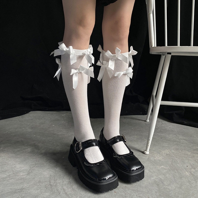 Xiangbao Vớ Cao Đến Đầu Gối Vải Satin Đính Nơ Phong Cách Lolita Nhật Bản Ngọt Ngào Dành Cho Nữ Sinh