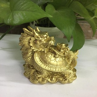 Tượng long quy thần thú màu vàng sơn đồng