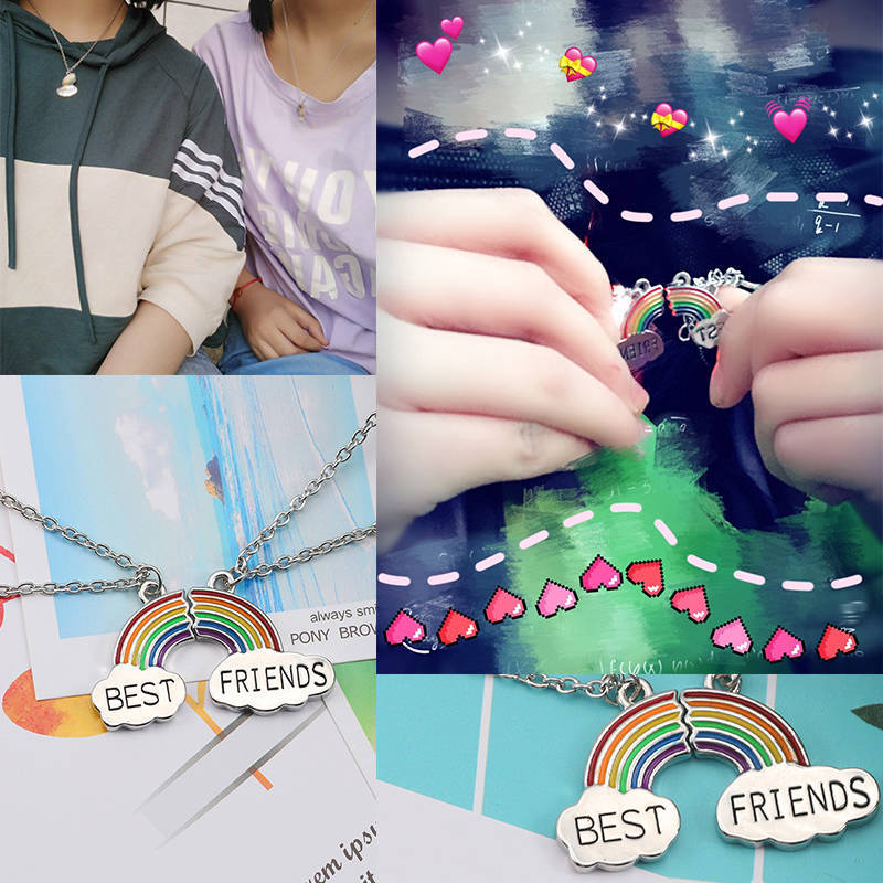 Best firends Dây Chuyền Ghép Mảnh Ghép Mặt Hình Đám Mây Và Cầu Vồng Dầu Khô