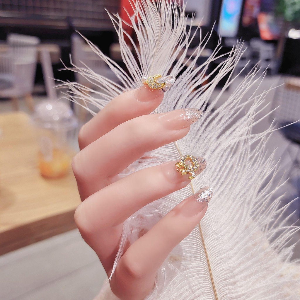 MIHAN1 Hộp 24 Móng Tay Giả Đính Đá Trang Trí Xinh Xắn Cho Nữ