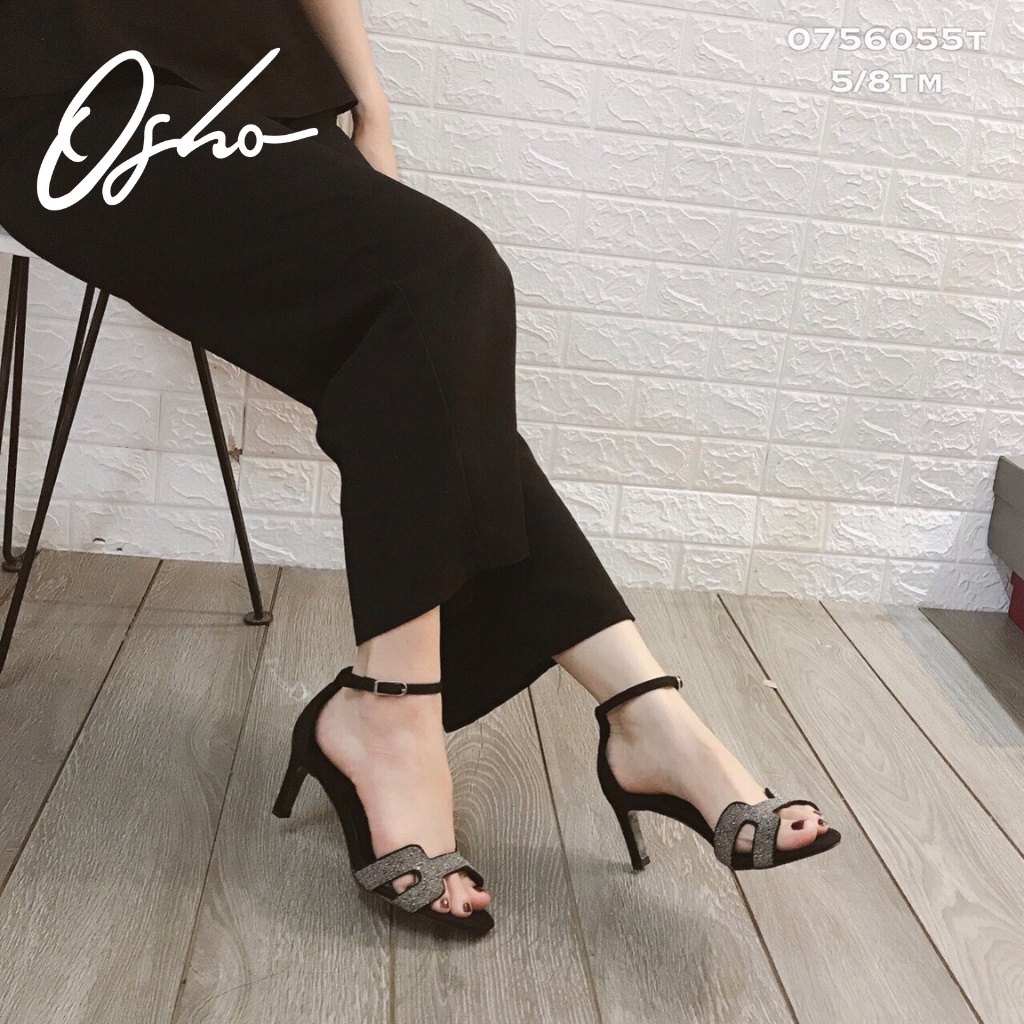 Sandal Cao Gót Nữ OSHO Chất Da Lộn Mix Quai Nhũ, Gót Vuông Mũi Tròn, Phần Lót Êm Chân Thấm Hút 141