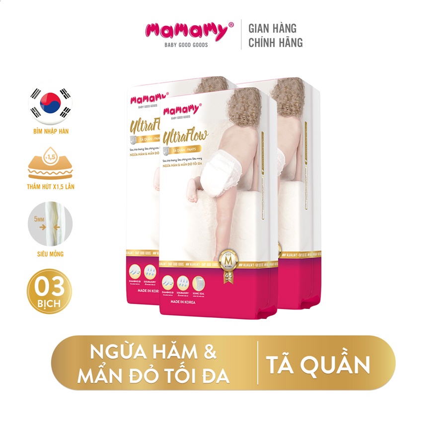 Combo 3 bịch tã quần Mamamy Ultraflow ngừa hăm và mẩn đỏ tối đa đủ size M44L42XL32XXL26