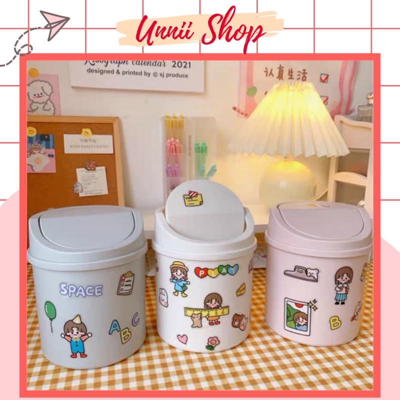 Thùng Rác Mini Nắp Lật Decor Bàn Học Lọ Cắm Bút Nhựa Mỹ Phẩm Đa Năng