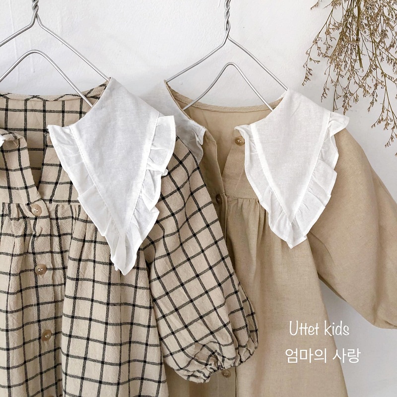 [Ảnh thật] VÁY CỔ BÈO NÚT HÀN QUỐC DÀNH CHO BÉ GÁI SIZE 80 ĐẾN 120