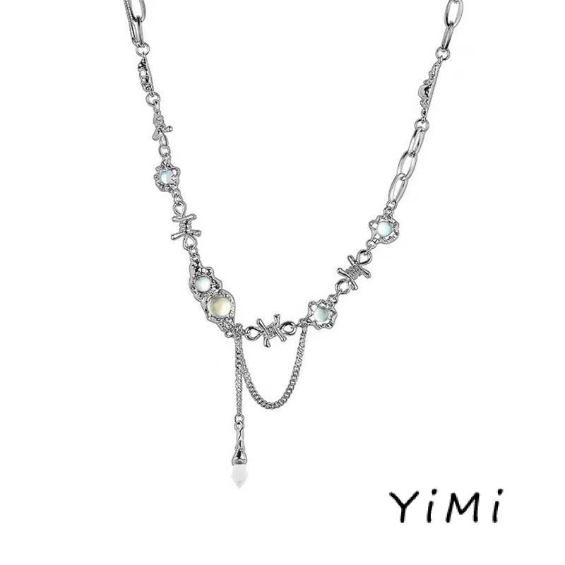 Vòng cổ Xương Cá Phong Cách Hip hop Đính Đá Mặt Trăng Thiết Kế Ngọt Ngào Niche Cho Nữ