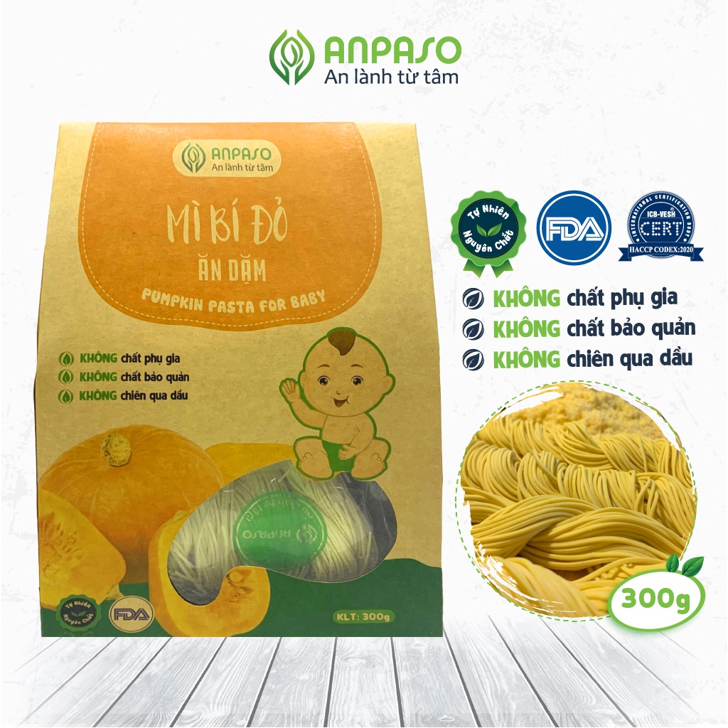 Mì Bí Đỏ Ăn Dặm Anpaso, Mì Organic Bí Đỏ Ăn Dặm kiểu Nhật cho bé từ 7 tháng bổ sung chất xơ, cải thiện táo bón 300g