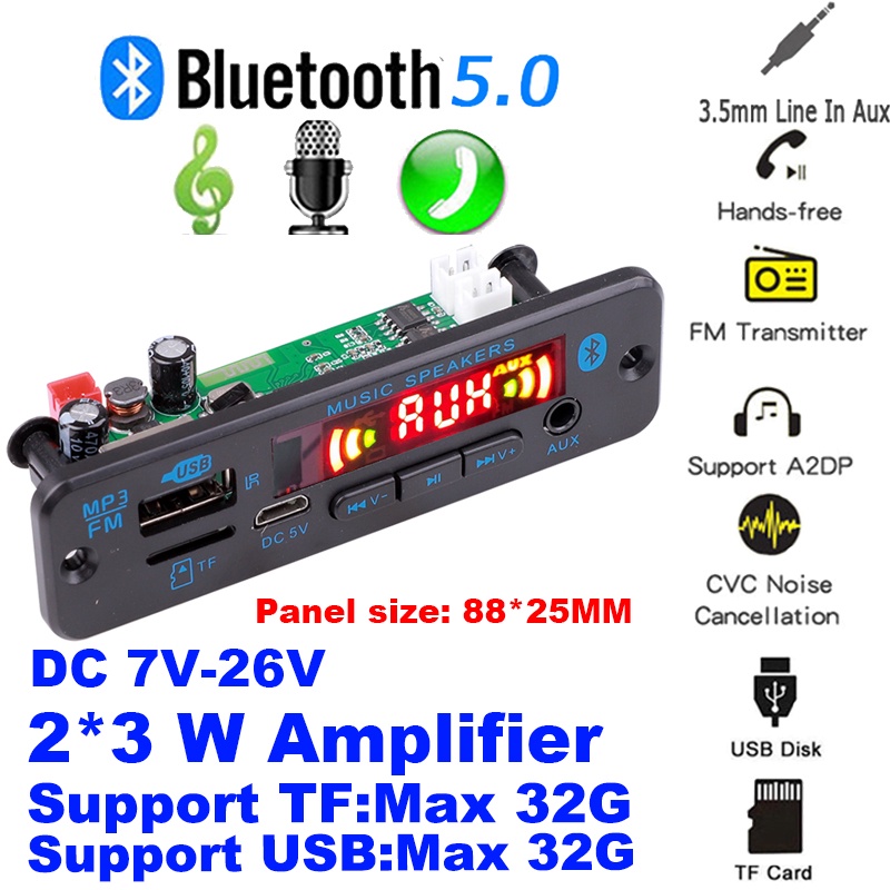 Bảng Mạch Khuếch Đại Âm Thanh DC 12V 6W Bluetooth V5.0 USB Thu Âm Thanh FM AUX Dành Cho Xe Hơi