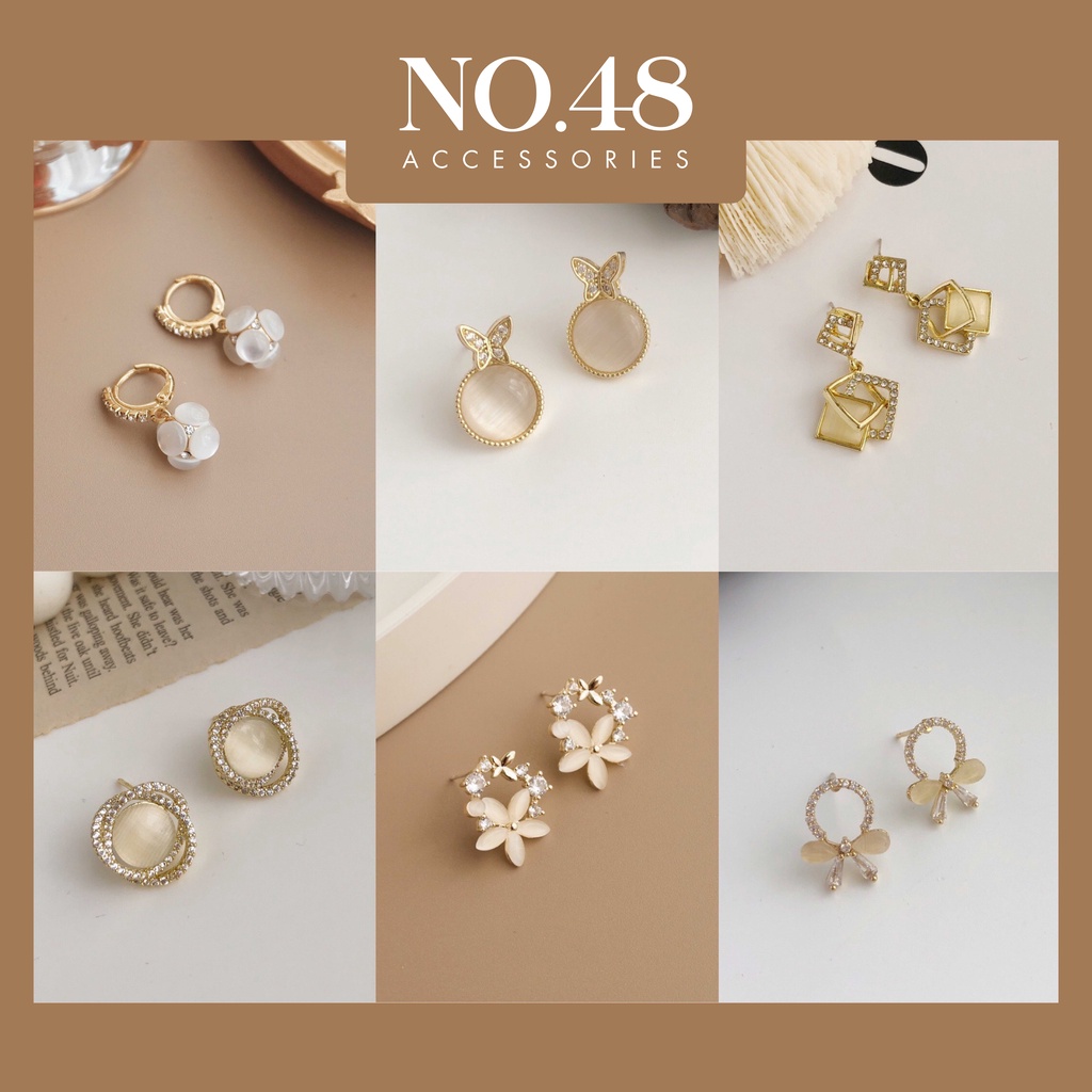 Khuyên tai nữ bông tai nữ đá nhân tạo vàng nhạt nhiều mẫu NO.48 (ảnh thật)