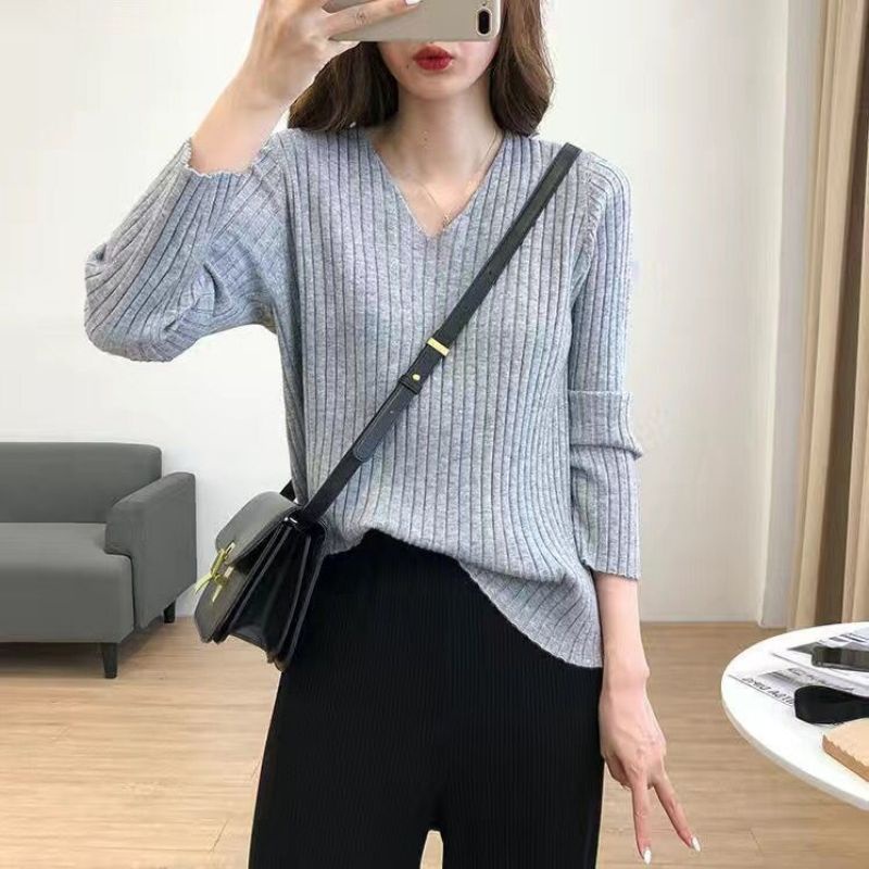 Ao Thun Nữ Tay Dài Len Gân Cổ Tim
