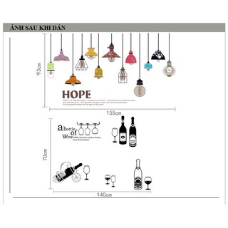 Decal dán tường Đèn màu và kệ rượu