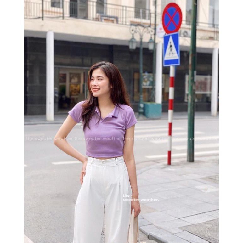 Áo Croptop Cổ Bẻ Nữ- Áo thun croptop polo basic tay ngắn có cổ trơn dáng ôm Ulzzang SIÊU XINH  ྇