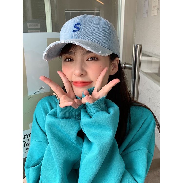 Mũ Lưỡi Trai Cao Bồi Màu Xanh Nhạt Phong Cách Cao Bồi Hàn Quốc Thời Trang Năm 2021 Dễ Phối Đồ Cho Nữ