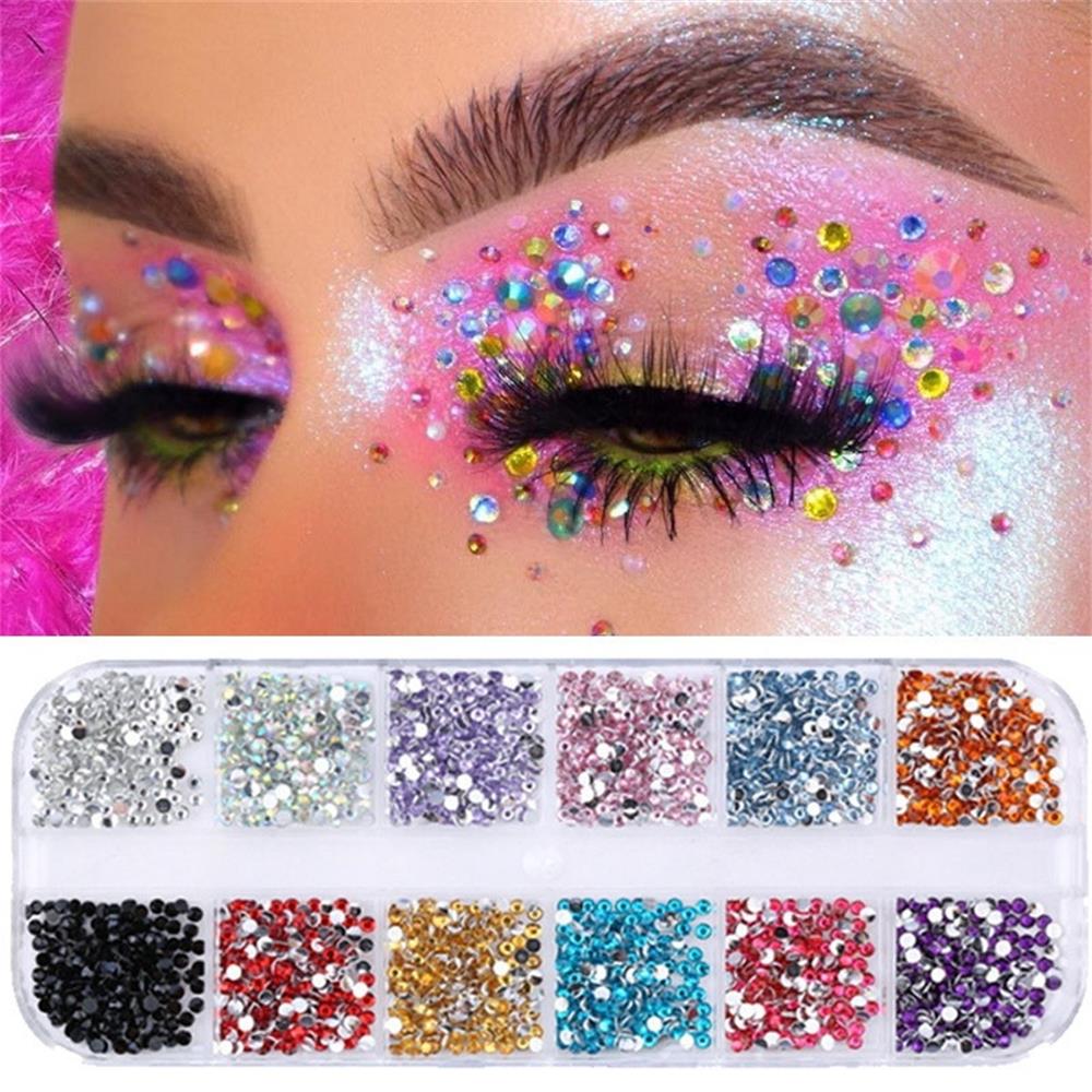 Okdeals 12 Ngăn Phẳng Trở Lại|Kim Tuyến Lấp Lánh Trang Trí Móng Acrylic 3D Cao Cấp|Móng Tay Giả