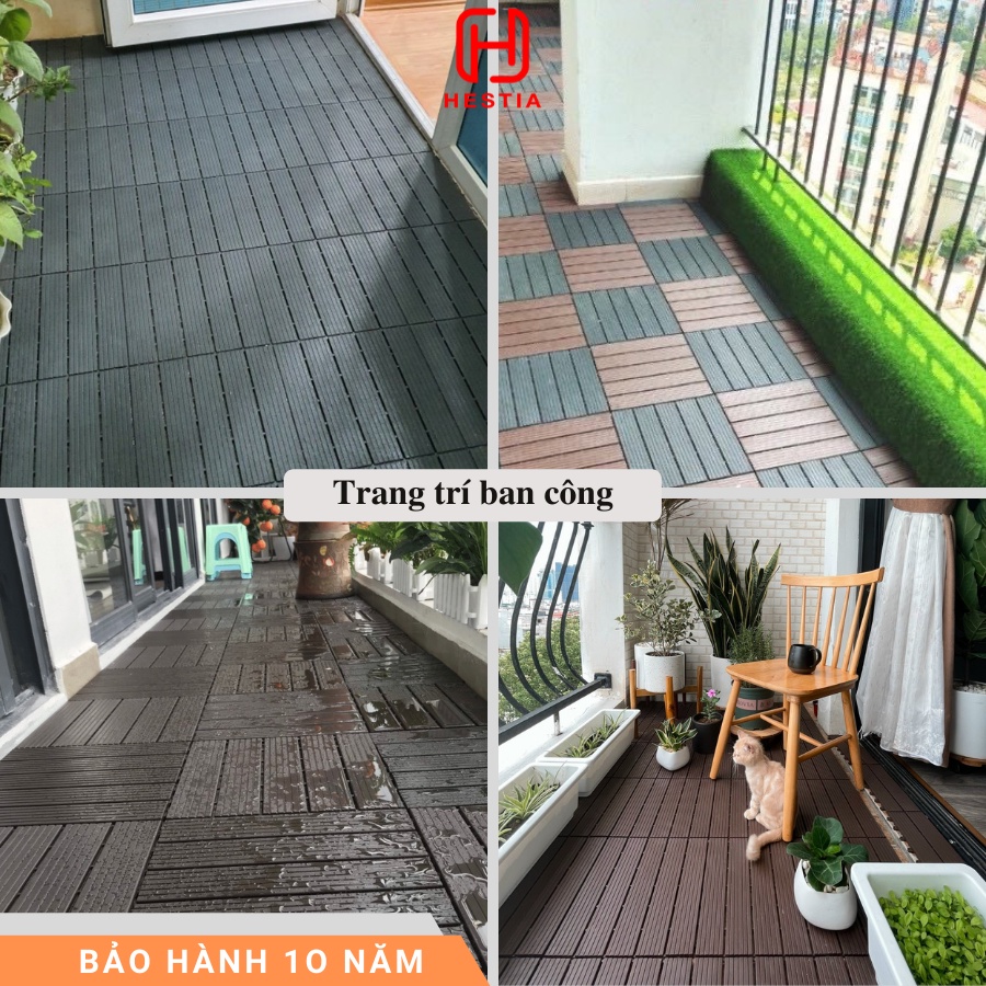 Combo 11 Tấm Lót Sàn Nhựa Ban Công 3T Basic - Vỉ Lót Sàn Chống Trơn Nhà Tắm, Bể Bơi