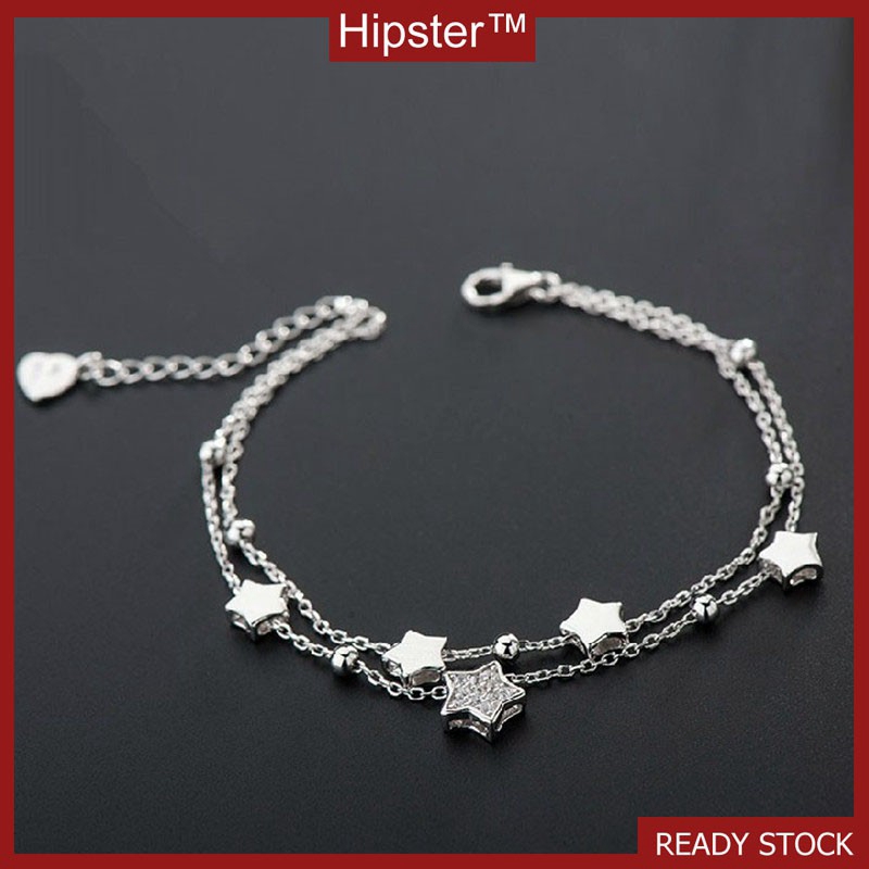 Ngôi Sao Bạc Thời Trang Phong Cách Hàn Quốc 2 Lớp Vòng Tay Nữ