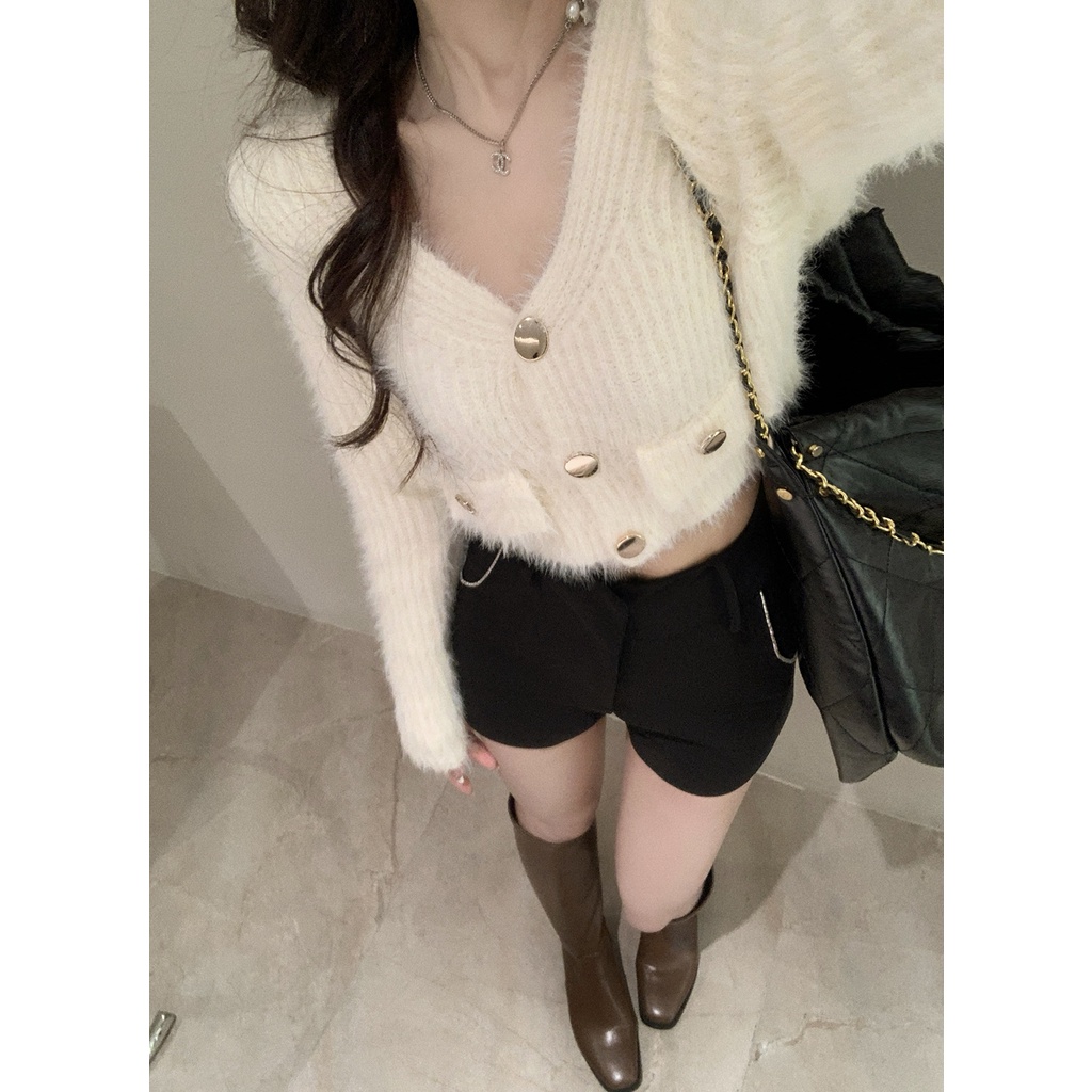 Áo Len Lửng Tay Dài Màu Trơn Đơn Giản Thời Trang Hàn Quốc