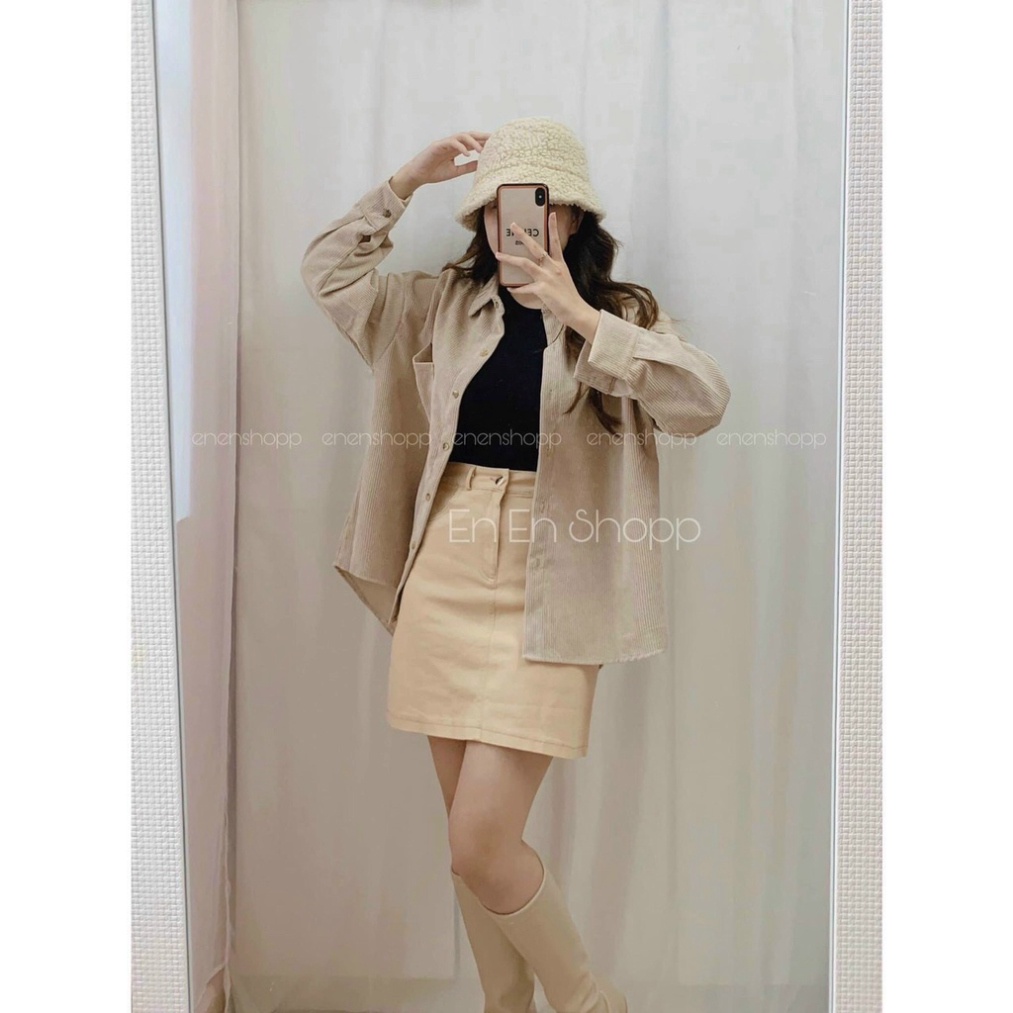 áo sơ mi nhung tăm AS05 , kiểu áo sơ mi oversize phom thụng