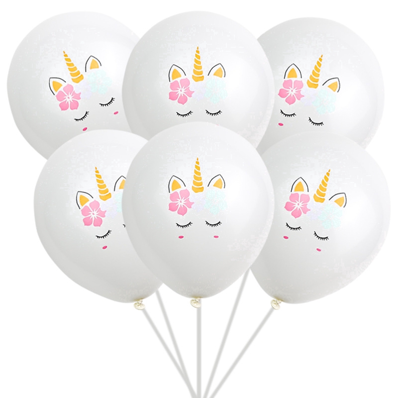 5 Bong Bóng Kỳ Lân Trắng Hồng 12 Inch Dùng Trang Trí Tiệc