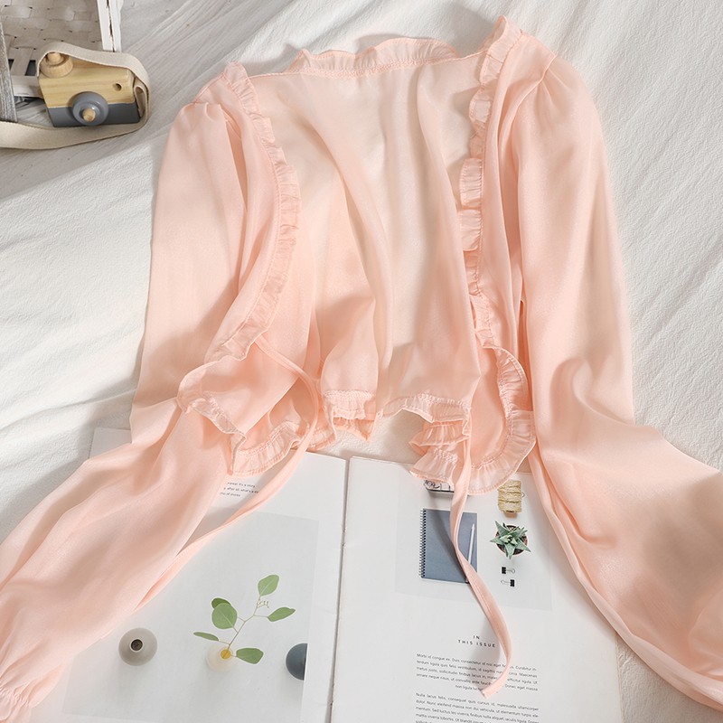 Cardigan voan xuyên thấu phói ren nhẹ nhàng