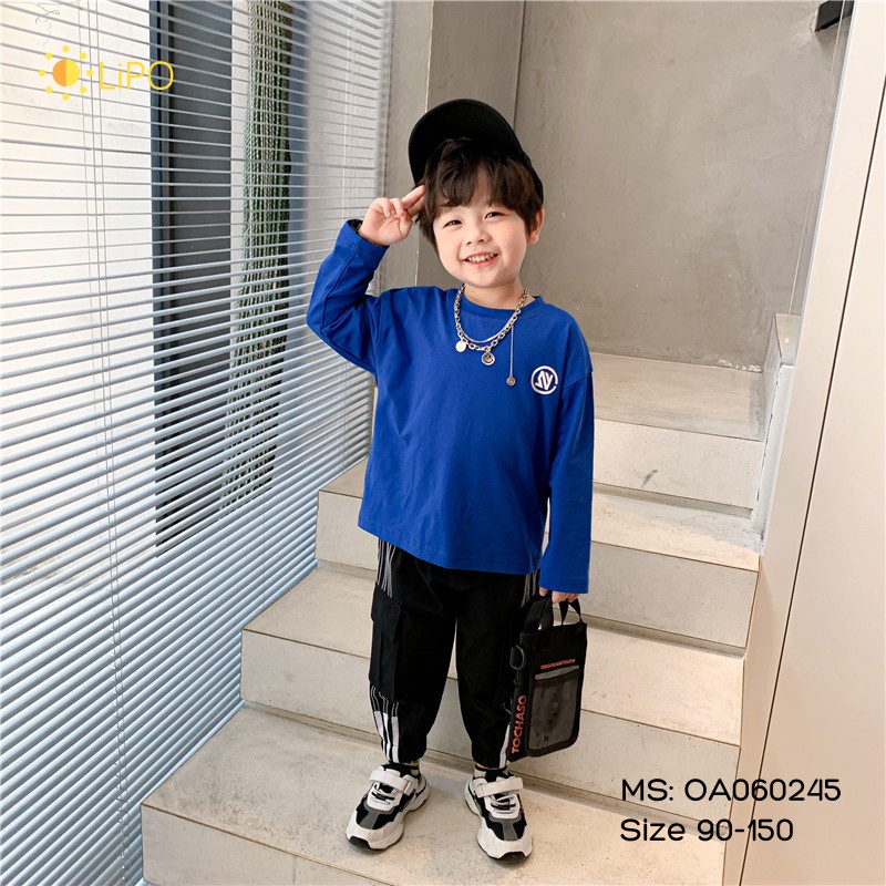 Áo thun cho bé trai, bé gái dài tay mùa thu đông chất cotton trơn 2 3 4 5 6 7 8 tuổi Lipokids - OA060