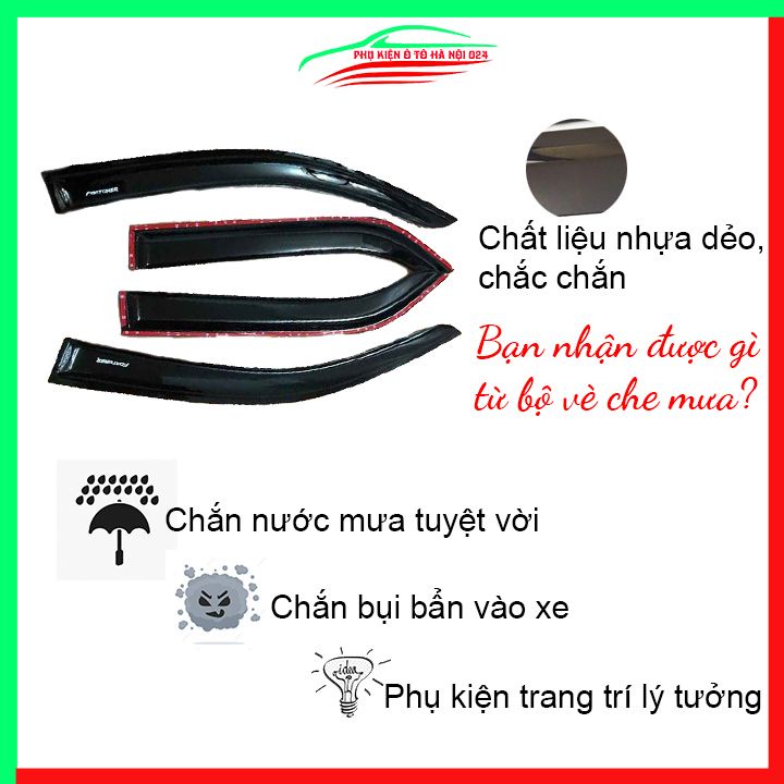 Vè che mưa cho xe ô tô Fortuner 2009-2016 vè đen bảo vệ trang trí xe