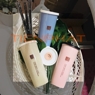 ok Ly giữ nhiệt lúa mạch 450ml có nắp và ống hút