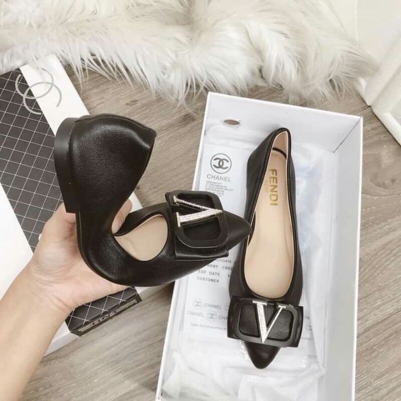 giày búp bê chữ v da mềm