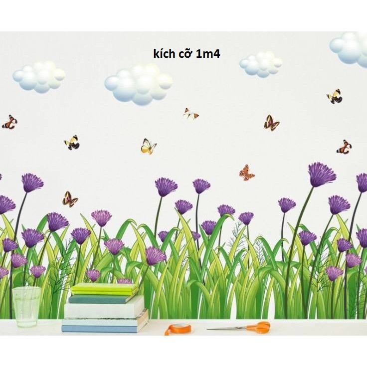decal dán tường hàng rào hoa tím