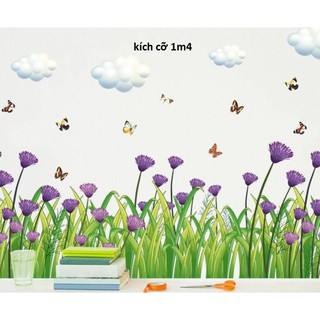 decal dán tường hàng rào hoa tím