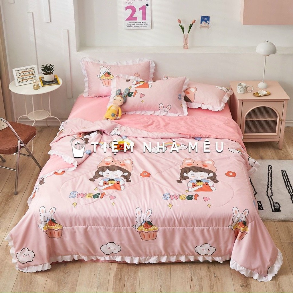 ( Full Màu _ 4/5 Món ) Set Chăn Ga Gối Cotton Đũi Bèo Hoạ Tiết  Dễ Thương  Đáng Yêu  Siêu Mềm Mịn 2021