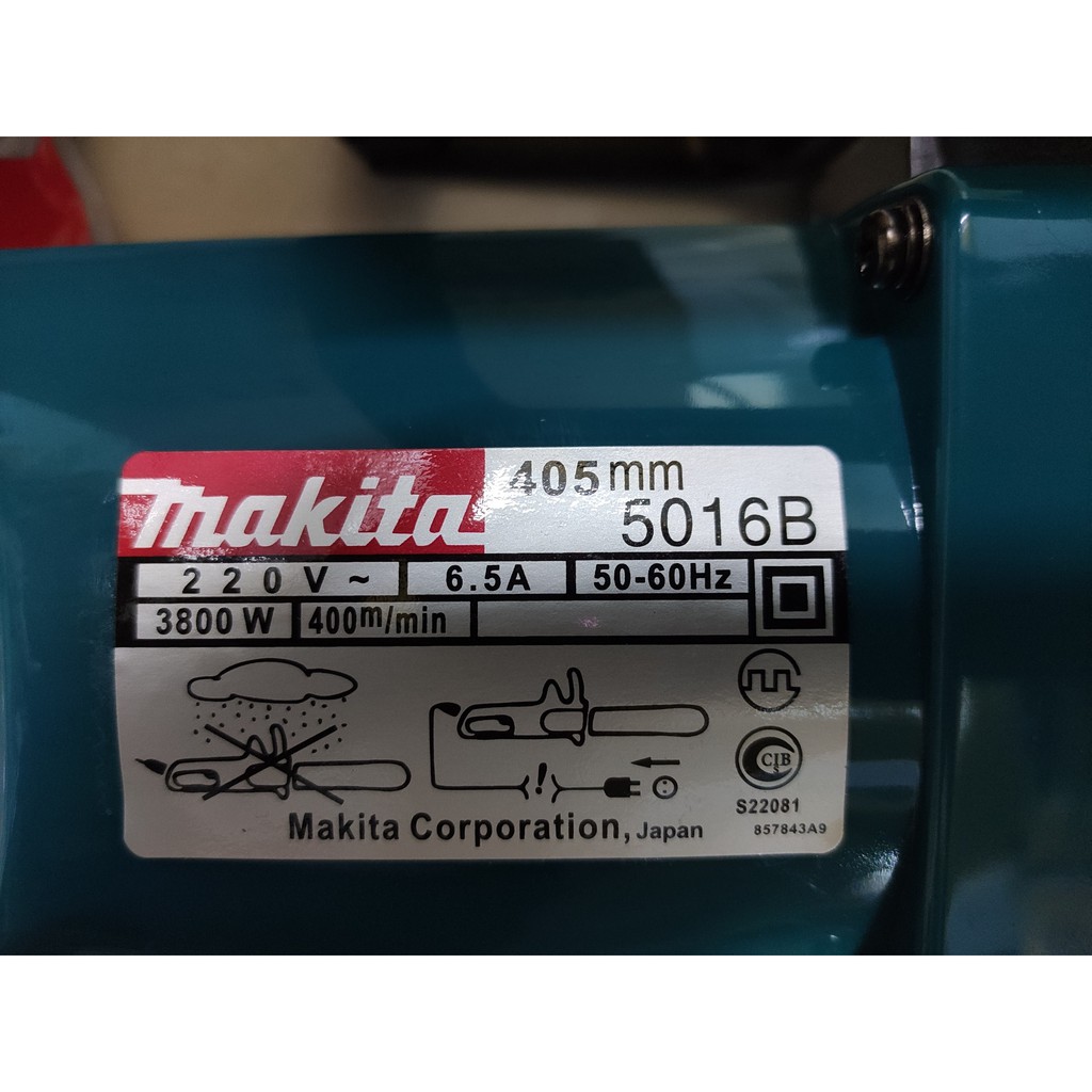 Máy cưa xích điện Makita 5016B, Made in Thailand, công suất 3800W, lam 16inch, xích 29 mắt cắt gỗ, bước 3/8inch, chân xí