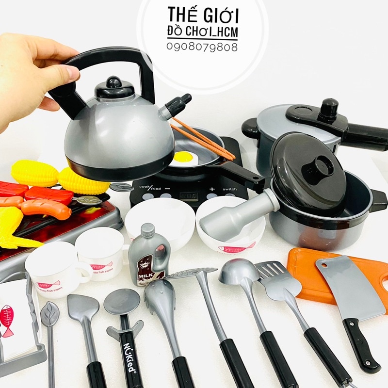 [CAO CẤP-TRỢ GIÁ] Đồ chơi bộ đồ hàng nấu ăn thiết kế bếp từ dùng pin phát ra tiếng như thật dành cho bé thích nội trợ.