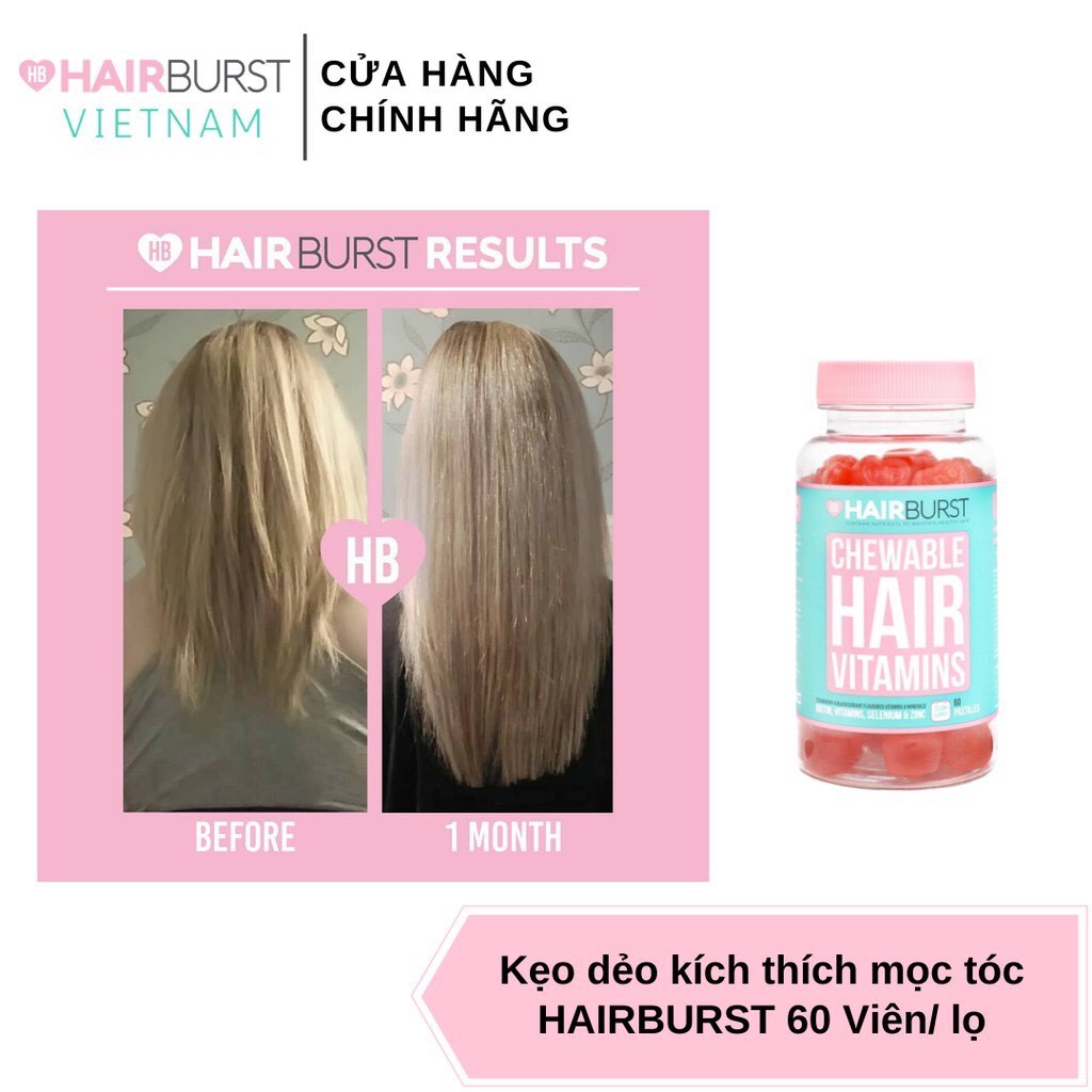 [Mã FMCGMALL2503 -10% đơn 500K] Combo Kẹo Dẻo + Xịt Dưỡng Làm Phồng, Kích Thích Mọc Tóc HAIRBURST 125ml + 60 Viên