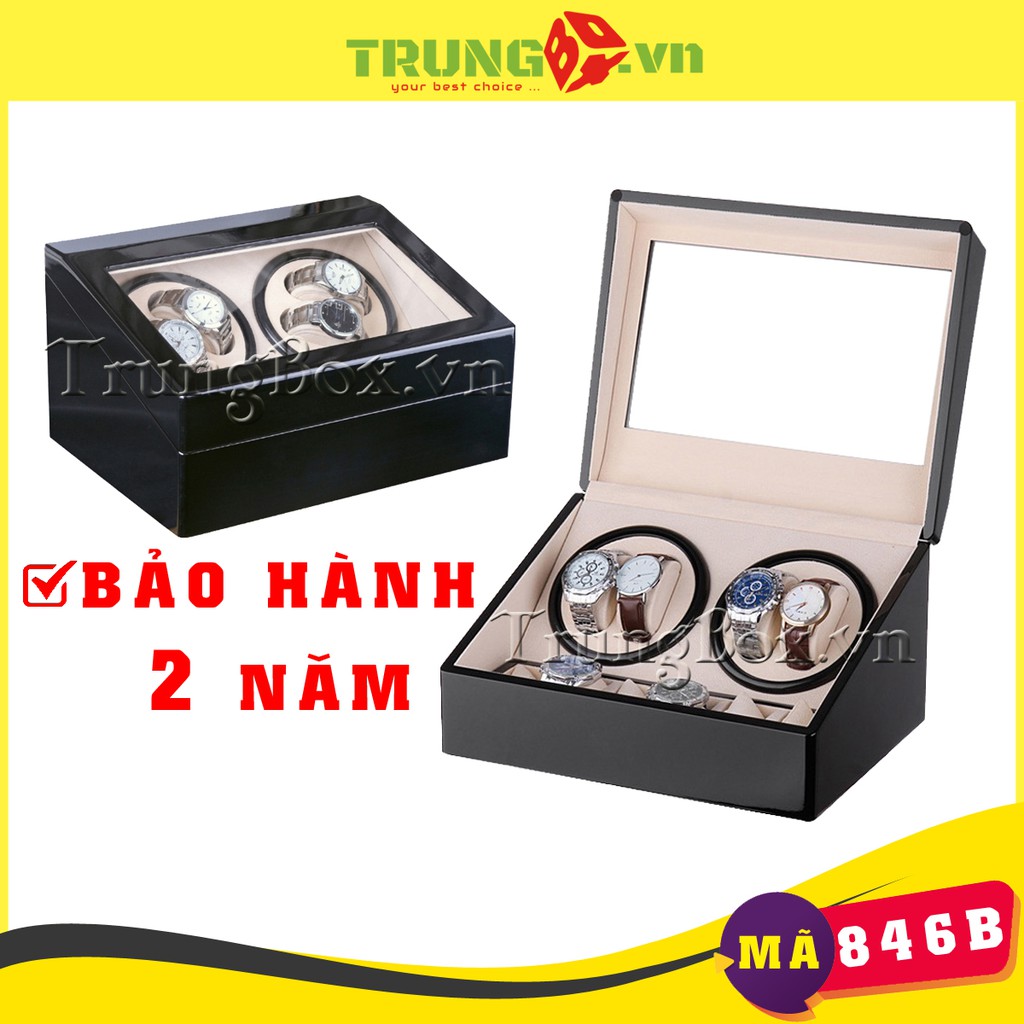 Hộp Đựng Đồng Hồ Cơ 4 Xoay 6 Tĩnh Vỏ Gỗ Sơn Mài - Mã 846B