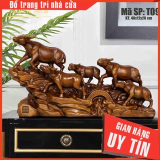 Tượng đàn trâu dưới ánh chiều tà - Đồ trang trí nhà đẹp - Chất liệu bột đá nghiền đúc sơn phủ gỗ