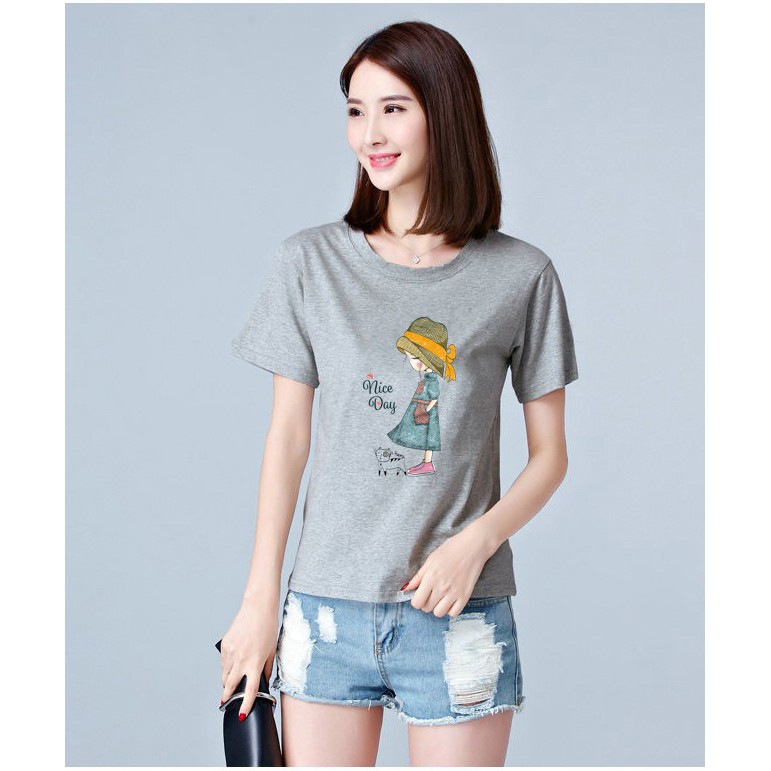 Áo thun nữ tay ngắn in hình cô gái dễ thương ANTK 937 | BigBuy360 - bigbuy360.vn