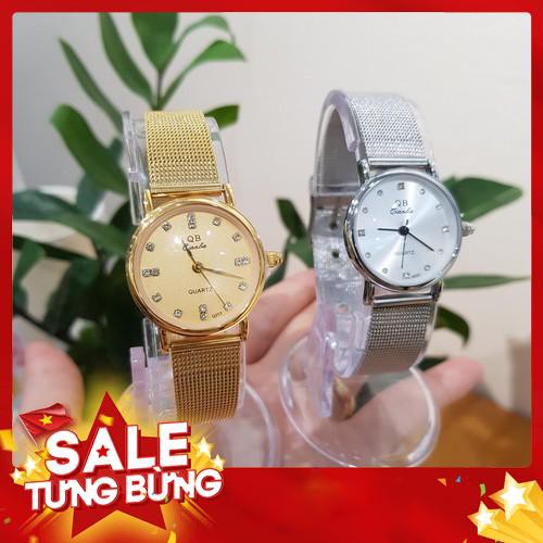 Đồng Hồ Nữ QB Dây Lụa Màu Vàng Bạc Số Ngọc Lấp Lánh Độc Quyền Tony Watch 68 -Hàng nhập khẩu