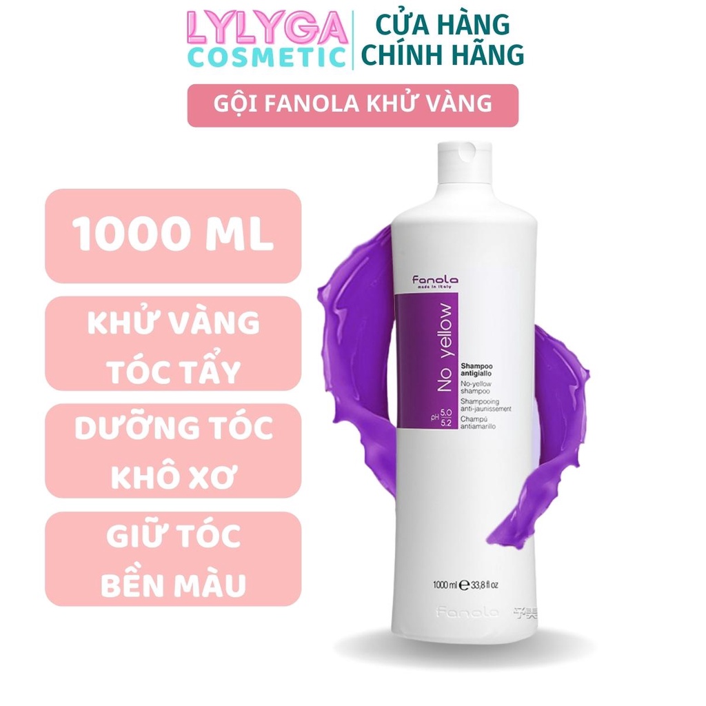 Dầu gội tím FANOLA NO YELLOW 1000ML ITALY - KHỬ ÁNH VÀNG giữ màu cho tóc nhuộm, tóc tẩy bền màu GX24