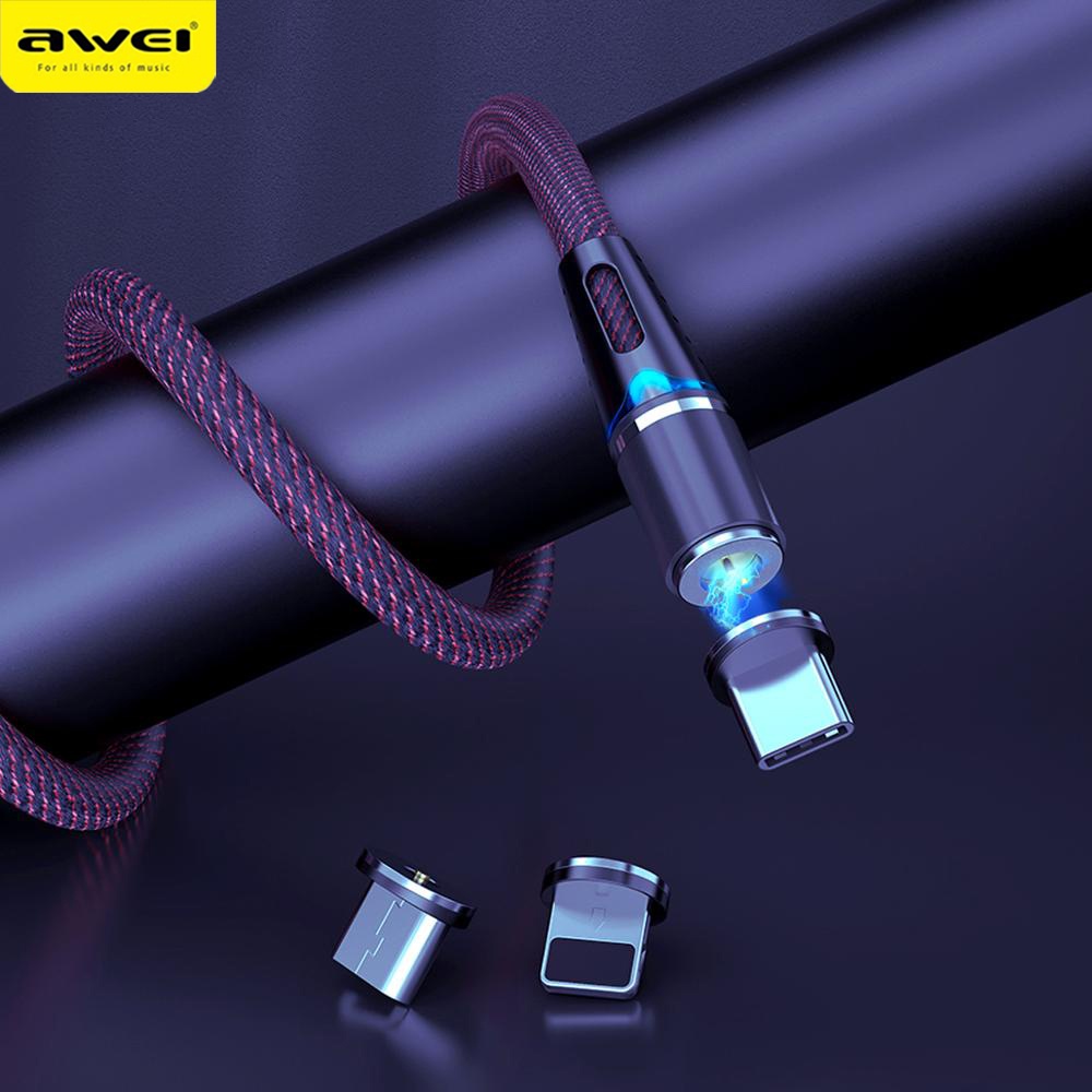 Dây Cáp/ Đầu Cắm Sạc Nam Châm Awei Hỗ Trợ Cổng 2.4a Type C / Micro / Lighting Chuyên Dụng