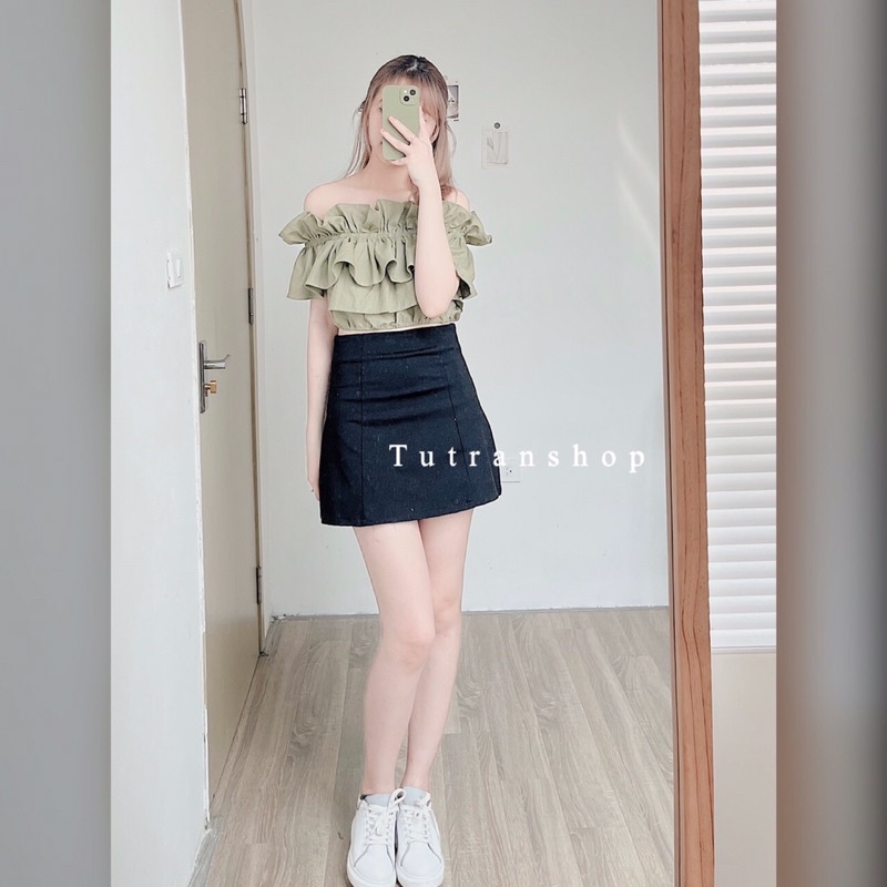 Áo trễ vai linen bèo 3 tầng